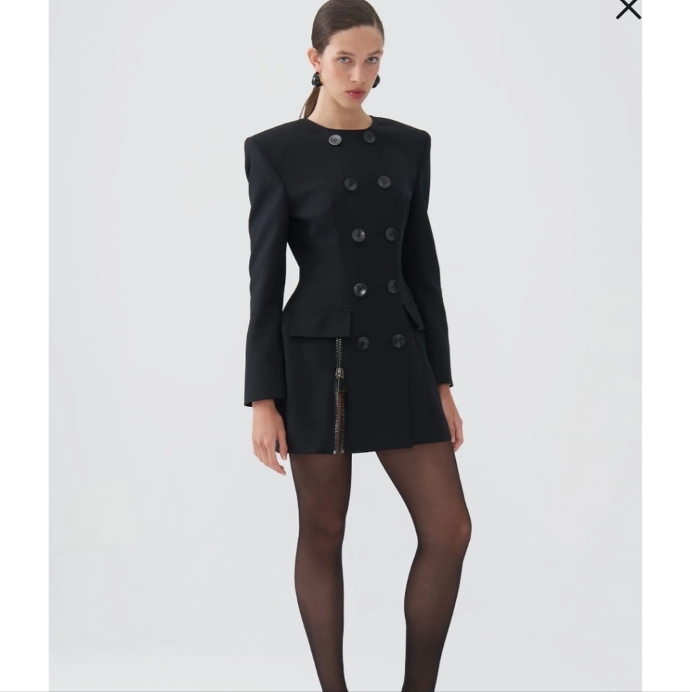 NEW Nocturne Wolf & Badger Black Double-breasted Blazer Dress with Zipper Slit